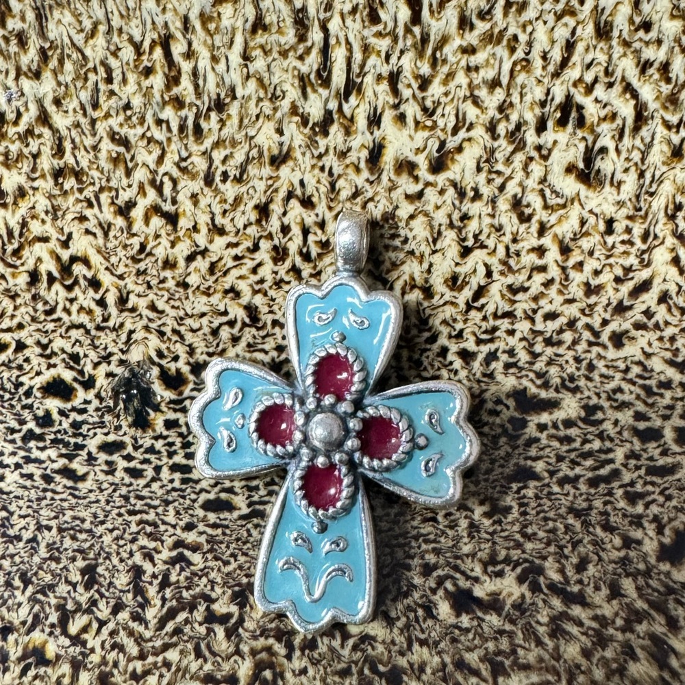James Avery Vintage La Rosa Sterling Enamel Cross Pendant